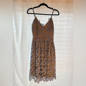 Love...Ady Pale Blue Floral Textured Lace Pleated Fit & Flare Midi Slip Dress